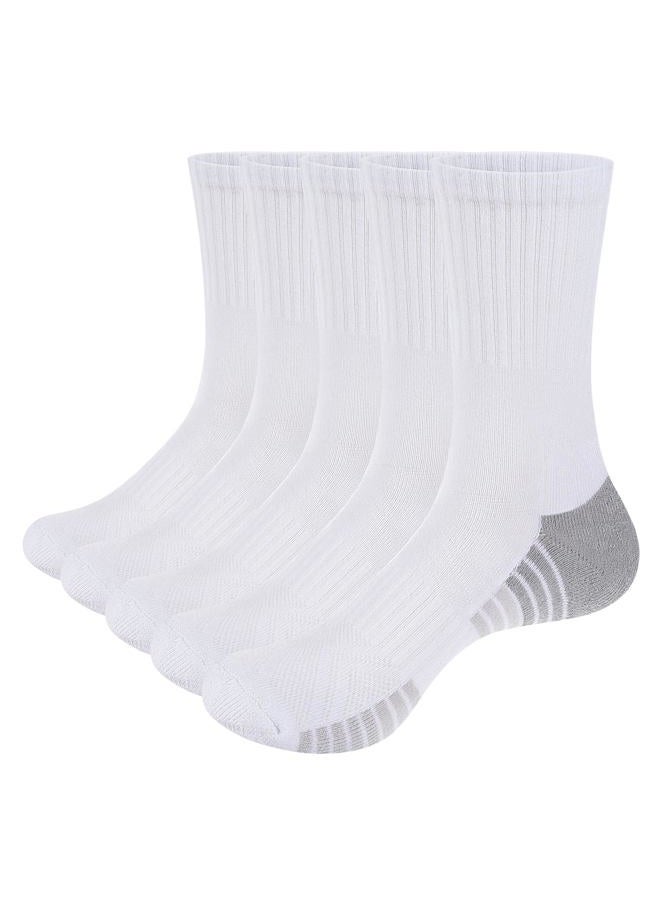YUEDGE Mens White Cushioned Cotton Crew Socks For Men Size 9-11, Moisture Wicking Casual Work Everyday Gym Golf Training Athletic Socks, 5 Pairs - Image 1