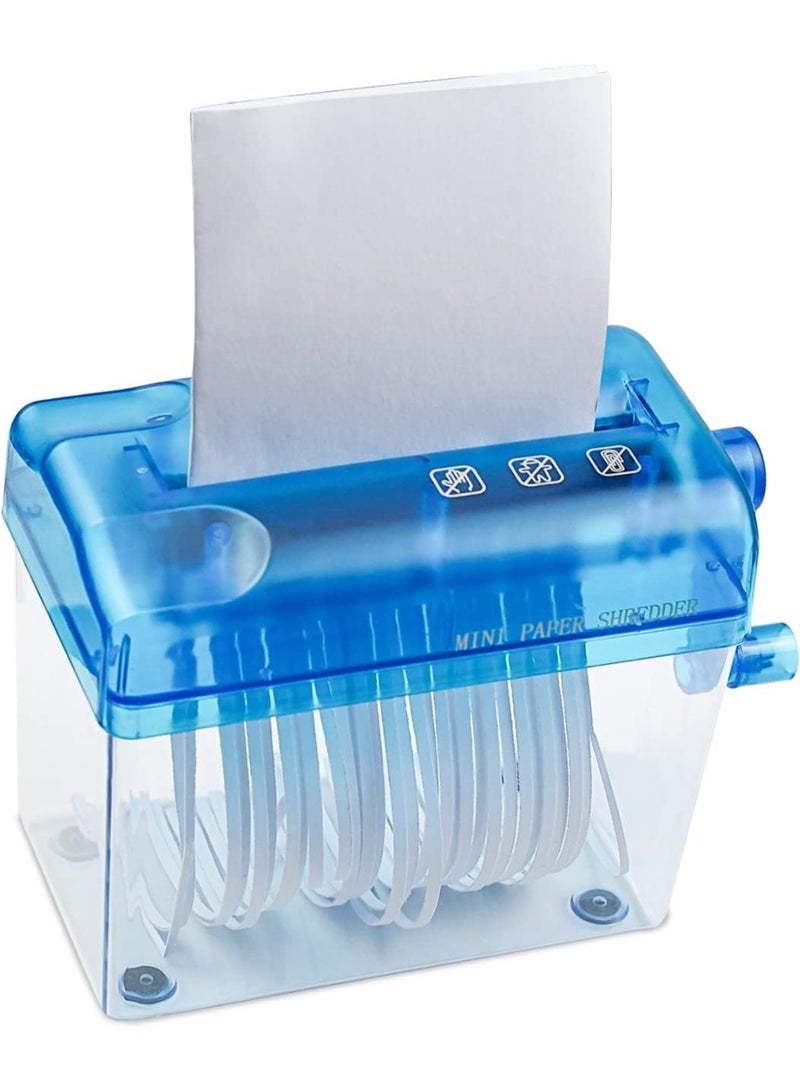 Mini Hand Shredder Portable Paper Shredder Manual Shredder Documents Paper Cutting Tool Home Office Desktop Stationery Christmas Birthday Gift Blue - Image 1