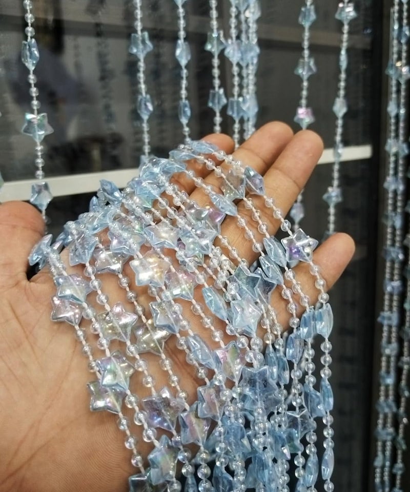 ave split Beaded Curtain Doorways Star Acrylic Hanging Door Beads String Curtains Tassel Room Divider Screen Decor for Doorway Window Living Room Wedding 049Star (Blue Star) - Image 2