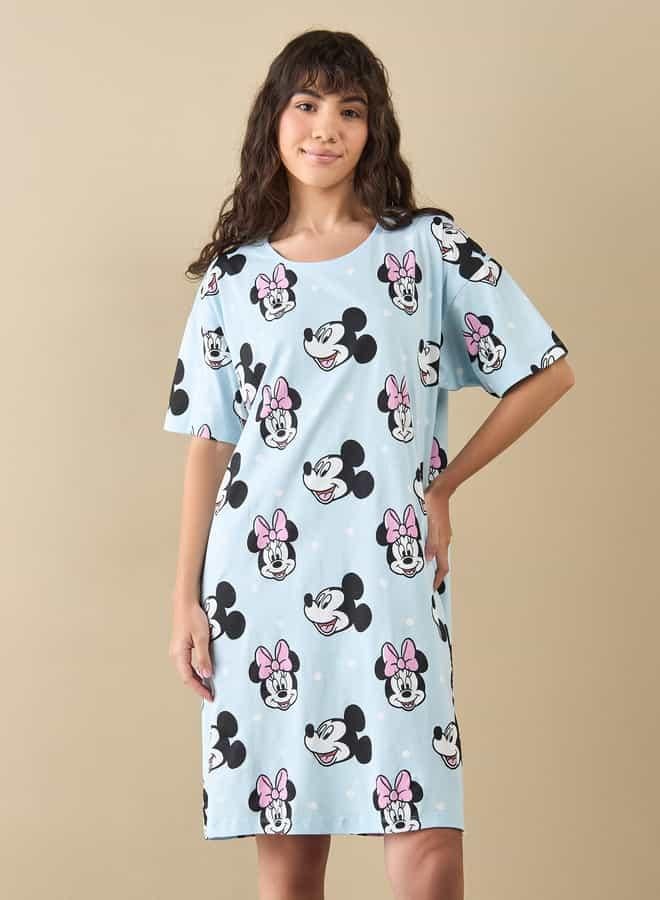 Splash FAV Mickey and Minnie Mouse Print Sleepshirt with Short Sleeves  - Image 1
