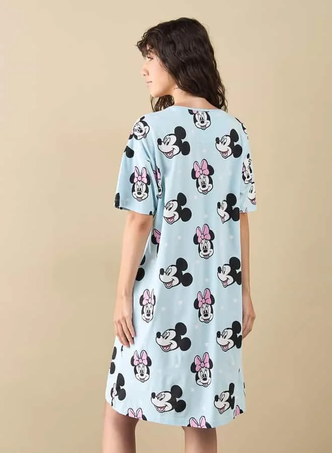 Splash FAV Mickey and Minnie Mouse Print Sleepshirt with Short Sleeves