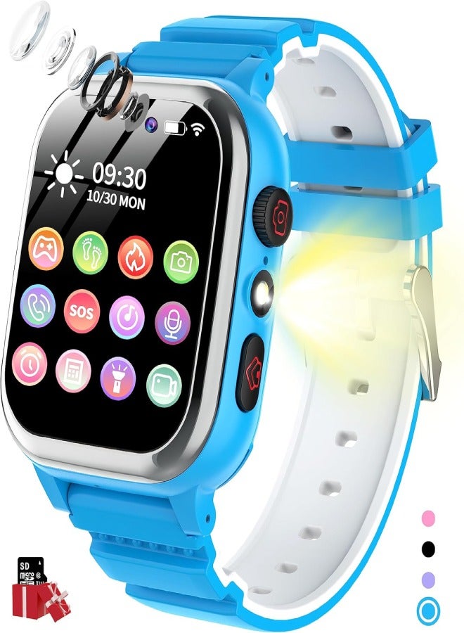 AROAQ Kids Smart Watch for Boys & Girls with Phone Call, SOS, HD Camera, 26 Educational Games, MP3 & Video Player, Pedometer, Calories Counter, Touch Screen – Birthday Gift for Children (1.44” Display) - Blue - Image 1