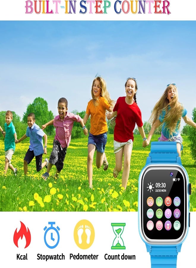 AROAQ Kids Smart Watch for Boys & Girls with Phone Call, SOS, HD Camera, 26 Educational Games, MP3 & Video Player, Pedometer, Calories Counter, Touch Screen – Birthday Gift for Children (1.44” Display) - Blue - Image 4