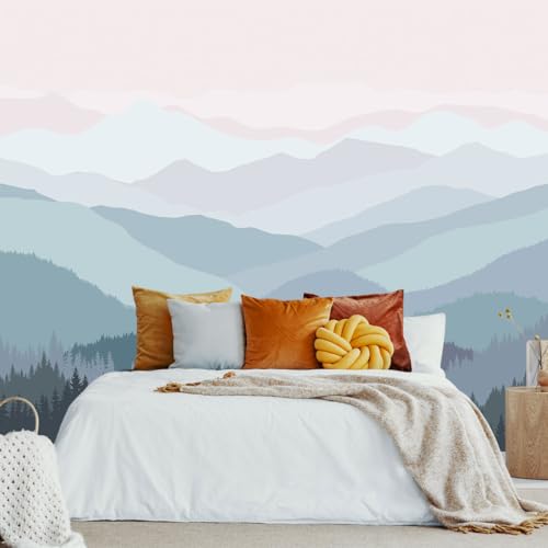MFWFM Modern Forest Mountain Peaks Wallpaper Pink Woodland Landscape Wall Mural for Bedroom Livingroom Not Peel n Stick - Image 3