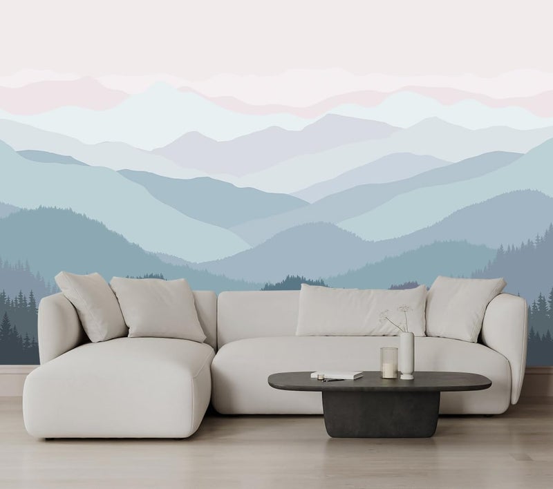 MFWFM Modern Forest Mountain Peaks Wallpaper Pink Woodland Landscape Wall Mural for Bedroom Livingroom Not Peel n Stick - Image 2
