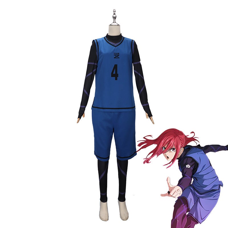 in stock BLUELOCK Blue Prison Jersey cos Jie Shi Yi Bee Le Return to Thousand Cut Leopard Ma Guo Divine Refinery cos Blue No. 4 [including jumpsuit]]