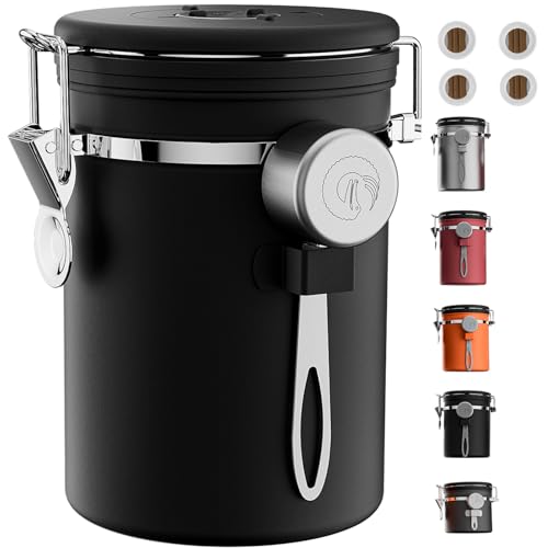 Coffee Gator Coffee Canister, 22oz Airtight Stainless Steel Kitchen Food Storage Container with Date Tracker, Valve, Scoop for Sugar, Grounds, Beans, Tea, Sugar, Cereal, Flour, Cookies Jars - Black - Image 2