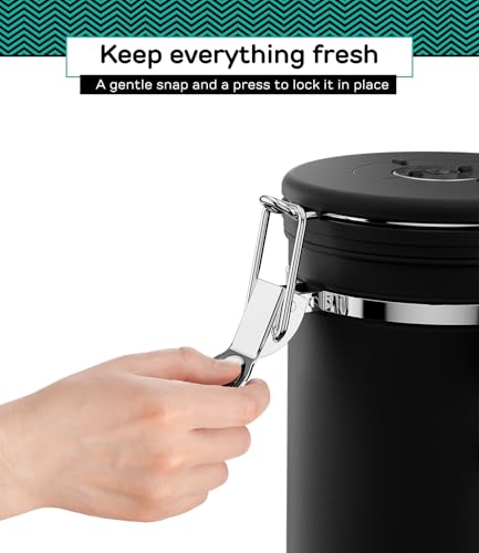 Coffee Gator Coffee Canister, 22oz Airtight Stainless Steel Kitchen Food Storage Container with Date Tracker, Valve, Scoop for Sugar, Grounds, Beans, Tea, Sugar, Cereal, Flour, Cookies Jars - Black - Image 4