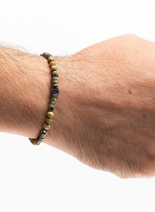 كريسوستوموس Handmade Adjustable Beaded Bracelet for Men with Natural Green Agate