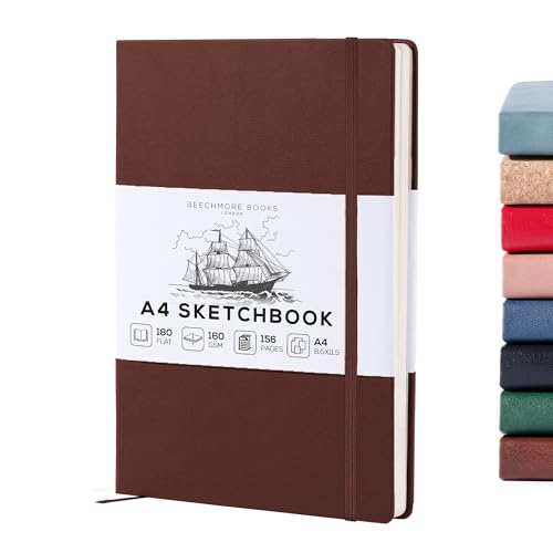 Beechmore Books A4 Sketchbook – 8.5x11 Premium Vegan Leather Bound Large Sketch Book Hardcover with 156 Thick 160gsm Perforated Ivory Pages, Blank Sketch Pad, Gift Boxed, Back Pocket, Ribbon Bookmark - Image 1