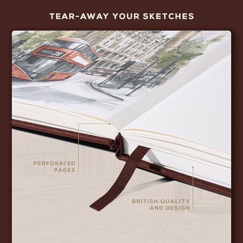 Beechmore Books A4 Sketchbook – 8.5x11 Premium Vegan Leather Bound Large Sketch Book Hardcover with 156 Thick 160gsm Perforated Ivory Pages, Blank Sketch Pad, Gift Boxed, Back Pocket, Ribbon Bookmark - Image 5
