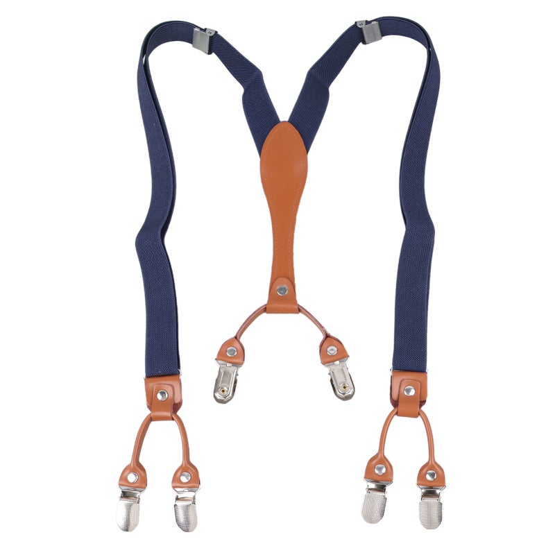 Men Suspenders: Navy Blue, Durable Metal Clips, Elastic Stretchable - Stylish Elegant Adjustable Suspenders for Weddings, Work, Daily Wear, Gifts for Men - Image 3