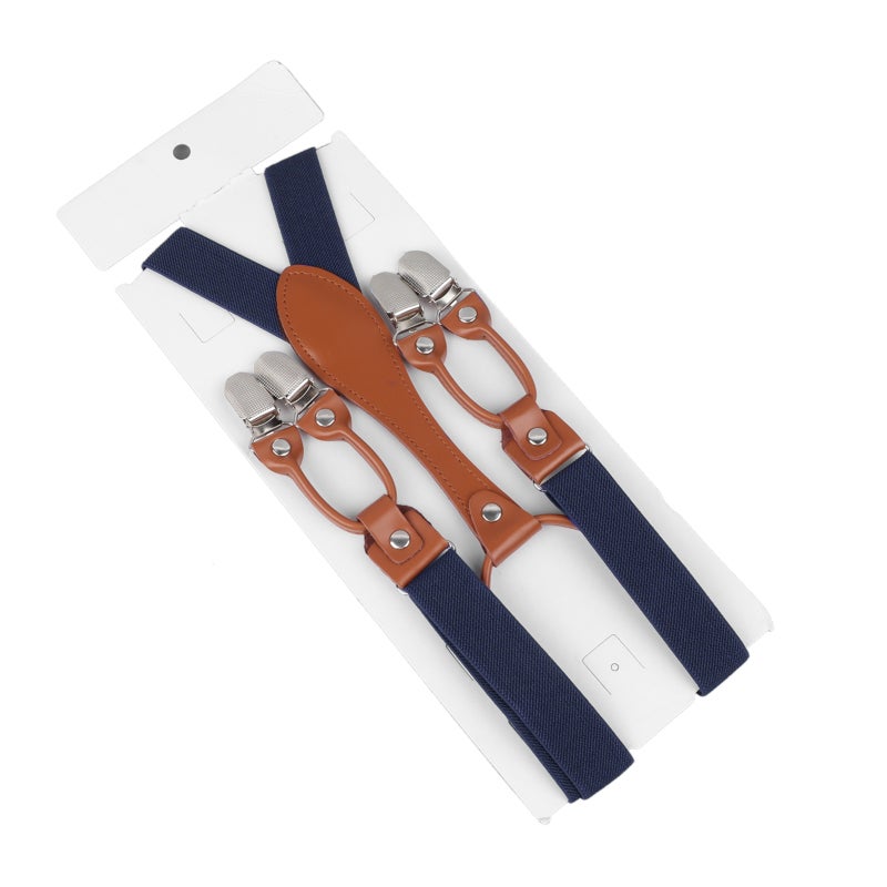 Men Suspenders: Navy Blue, Durable Metal Clips, Elastic Stretchable - Stylish Elegant Adjustable Suspenders for Weddings, Work, Daily Wear, Gifts for Men - Image 2
