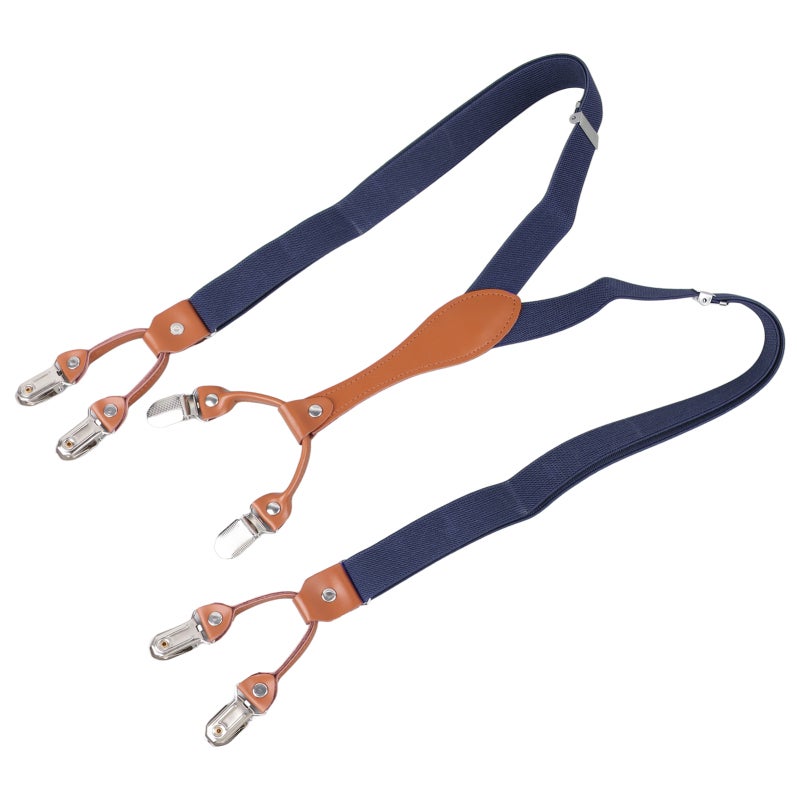 Men Suspenders: Navy Blue, Durable Metal Clips, Elastic Stretchable - Stylish Elegant Adjustable Suspenders for Weddings, Work, Daily Wear, Gifts for Men - Image 4