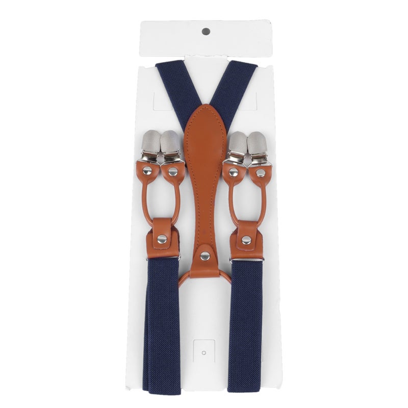 Men Suspenders: Navy Blue, Durable Metal Clips, Elastic Stretchable - Stylish Elegant Adjustable Suspenders for Weddings, Work, Daily Wear, Gifts for Men - Image 1