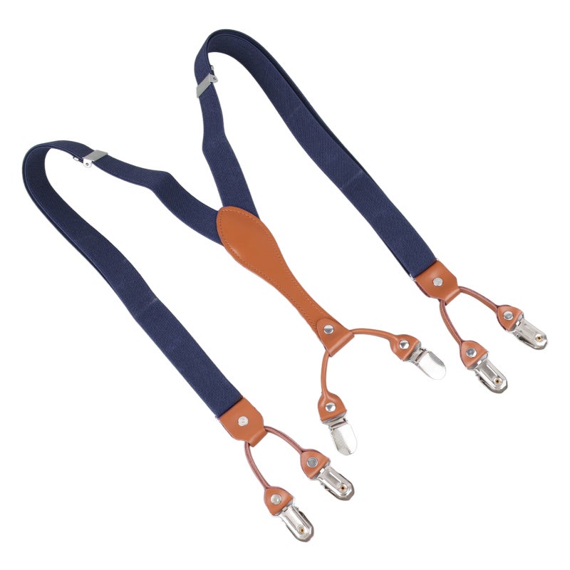 Men Suspenders: Navy Blue, Durable Metal Clips, Elastic Stretchable - Stylish Elegant Adjustable Suspenders for Weddings, Work, Daily Wear, Gifts for Men - Image 5