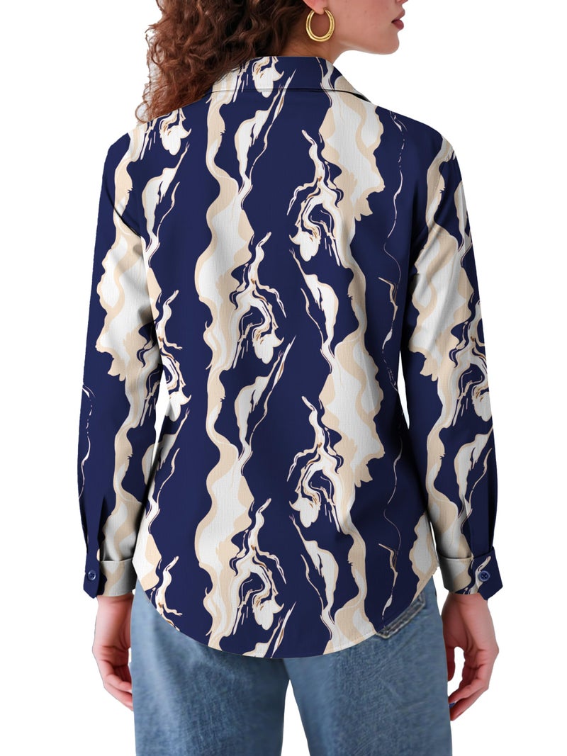COUXILY Womens Button Down Shirts Dressy Casual Trending Tops Spring Fall Blouses & Button-Down Shirts Long Sleeve Silk Tops for Women Wrinkle Free Blue Pattern 01 L - Image 4