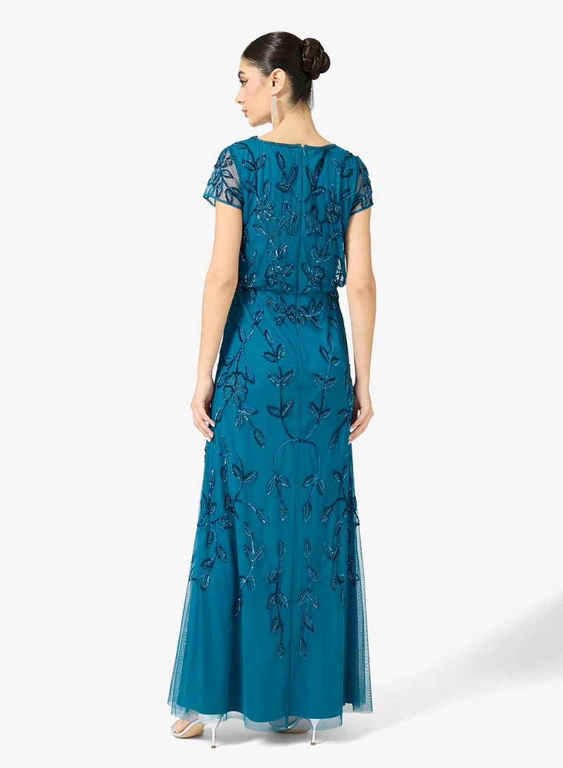 Adrianna Papell Embellished Mesh Detail Maxi Dress