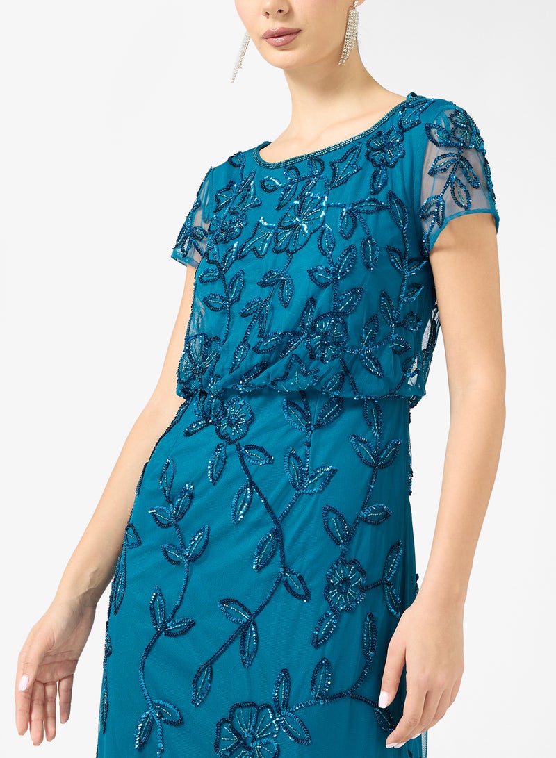 Adrianna Papell Embellished Mesh Detail Maxi Dress - Image 3