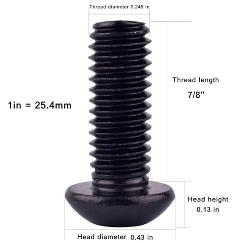 VAMUOEFL 1/4-20 x 7/8" Button Head Socket Cap Bolts Screws (1/4" to 2" Available), 304 Stainless Steel 18-8, Black Exterior Finish, Allen Hex Drive, Fully Thread, 10Pcs - Image 3