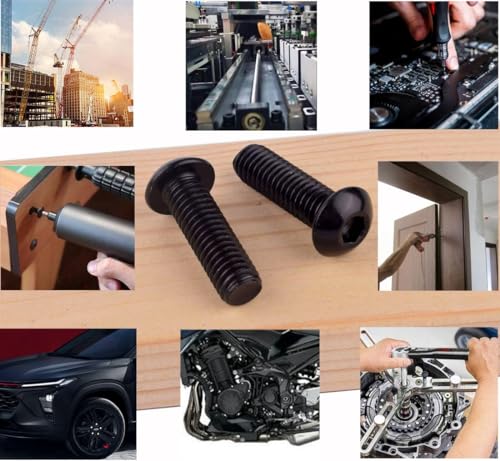 VAMUOEFL 1/4-20 x 7/8" Button Head Socket Cap Bolts Screws (1/4" to 2" Available), 304 Stainless Steel 18-8, Black Exterior Finish, Allen Hex Drive, Fully Thread, 10Pcs - Image 4