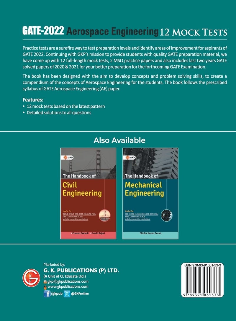 GATE 2022 - Aerospace Engineering - 12 Mock Tests by Biplab Sadhukhan, Iqbal singh, Prabhakar Kumar, Ranjay KR singh  - Image 2