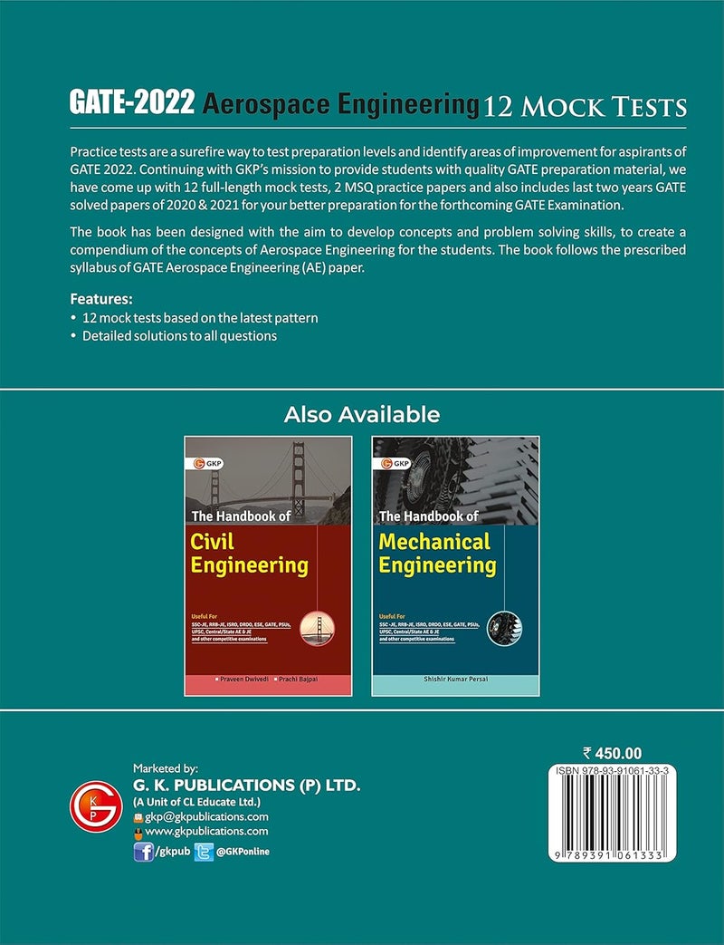 GATE 2022 - Aerospace Engineering - 12 Mock Tests by Biplab Sadhukhan, Iqbal singh, Prabhakar Kumar, Ranjay KR singh  - Image 3
