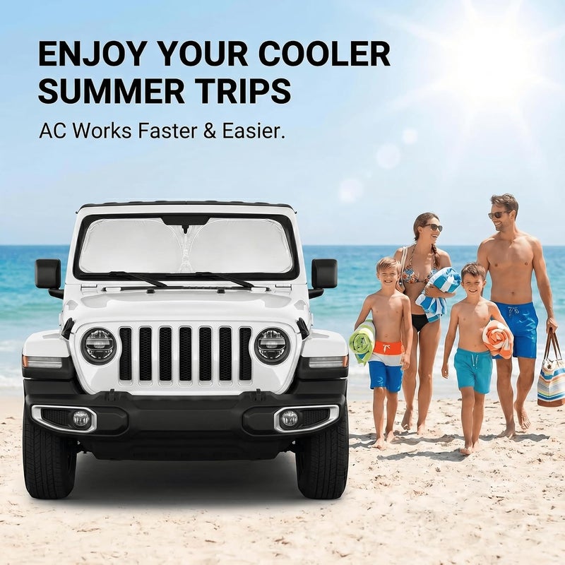 AuyNeas Windshield Sun Shade for Jeep Wrangler JL JLU & Jeep Gladiator 2018-2025 2026 Front Window Shade Custom Fit Sun Visor Foldable Shade Blocks UV Rays Summer Must Have Car Accessories - Image 5