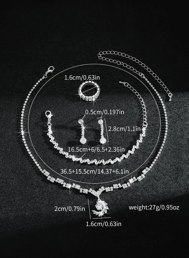 Take Two Silver Crystal Necklace with Earrings and Bracelet and Ring Set