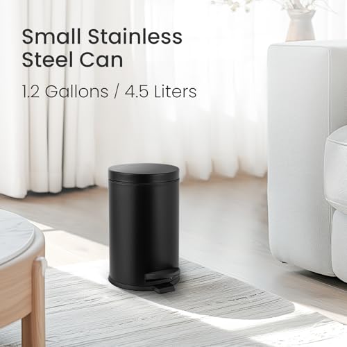 Cesun 12 Gallons Small Black Trash Can Bathroom Garbage Can with Lid and Foot Pedal Mini Round Wastebasket for Bathroom Bedroom Office 45 Liters 12 Gallons Matte Black - Image 3