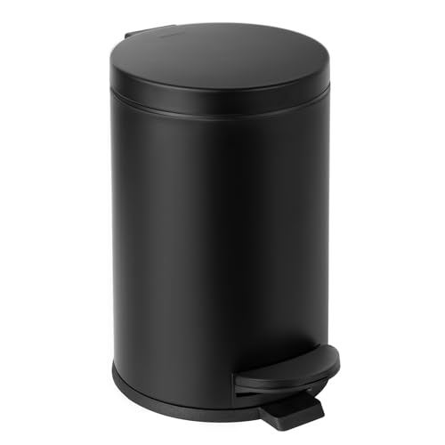 Cesun 12 Gallons Small Black Trash Can Bathroom Garbage Can with Lid and Foot Pedal Mini Round Wastebasket for Bathroom Bedroom Office 45 Liters 12 Gallons Matte Black - Image 1