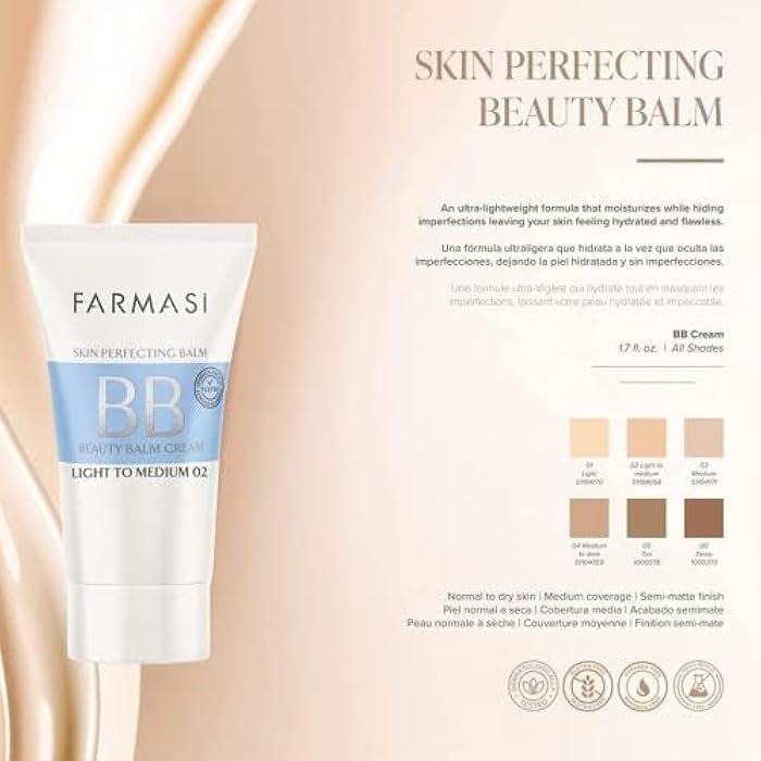 FARMASi Make Up BB Cream Beauty Balm, Full-Coverage Foundation, Concealer, Moisturizer BB Cream for All Skin Types, 1.7 fl. oz. / 50 ml (Light to medium) - Image 5