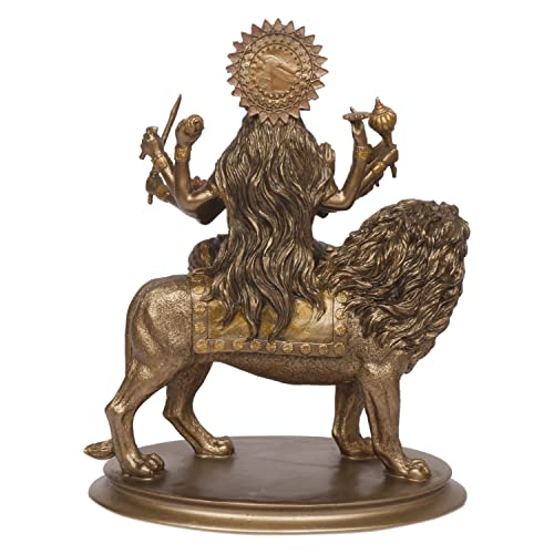 Kartique Resin Maa Durga Idol Sitting On Lion Ma Sherawali Murti Devi Statue for Home Mandir Office Living Room Shop Gift Navratra Puja Height 10 Inch Bronze Color - Image 4