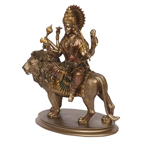 Kartique Resin Maa Durga Idol Sitting On Lion Ma Sherawali Murti Devi Statue for Home Mandir Office Living Room Shop Gift Navratra Puja Height 10 Inch Bronze Color - Image 3