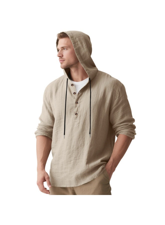 Casual Linen Long Sleeve Men's Shirt Hooded Breathable Spring Autumn Winter Loose Fit T-Shirt Sweatshirt for Men - Image 2