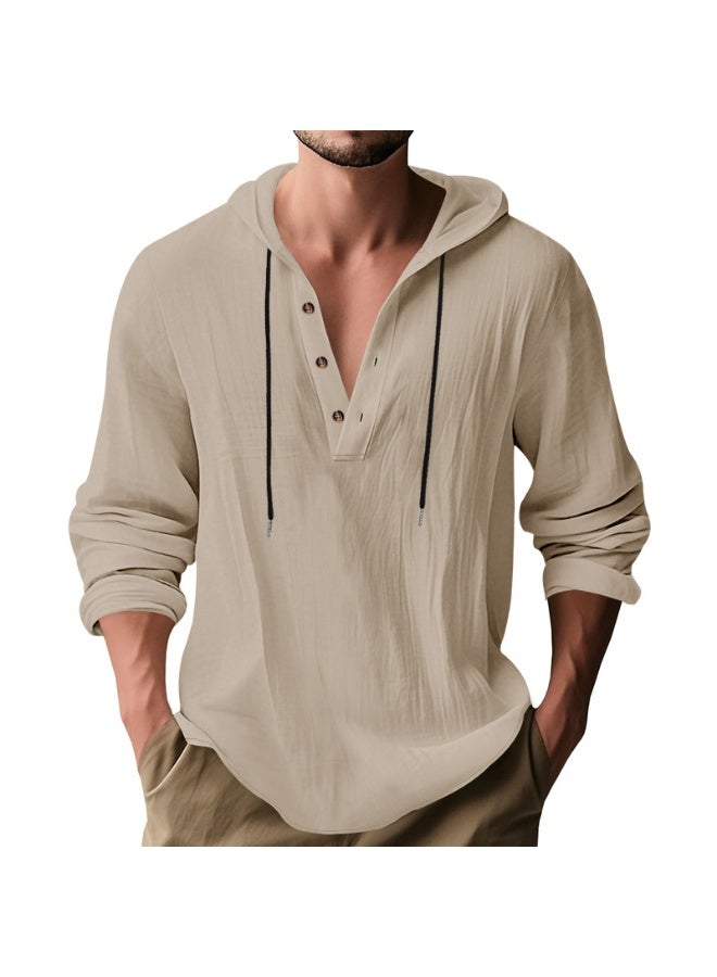 Casual Linen Long Sleeve Men's Shirt Hooded Breathable Spring Autumn Winter Loose Fit T-Shirt Sweatshirt for Men - Image 1