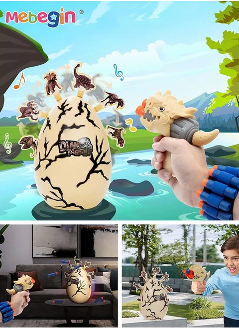Target Shooting Kit with 8 Soft Beads and Shooting Toy, Dinosaur Shooting Toys, Fun Safe Shooting Game with Dinosaur Dart Boards, Learning Educational Play Set, Suitable for Family Activities and Parties, Ideal Gift for Kids Aged 8+