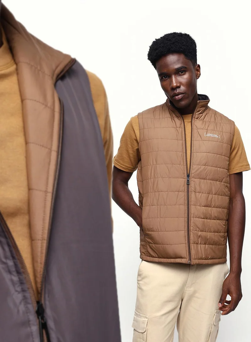 Men's Fawn & Chocolate 100% Polyester Gilet Regular Fit Jacket