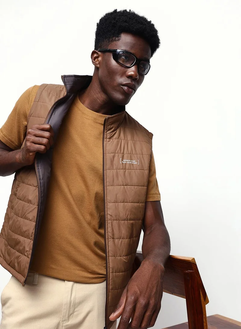 Dennis Lingo Men's Fawn & Chocolate 100% Polyester Gilet Regular Fit Jacket