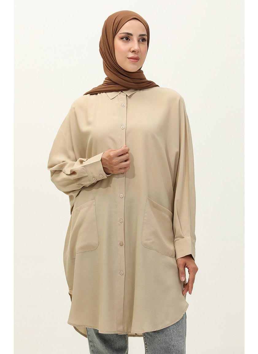 Sefa Merve Pocket Viscose Tunic 6480-17 Beige  - Image 1