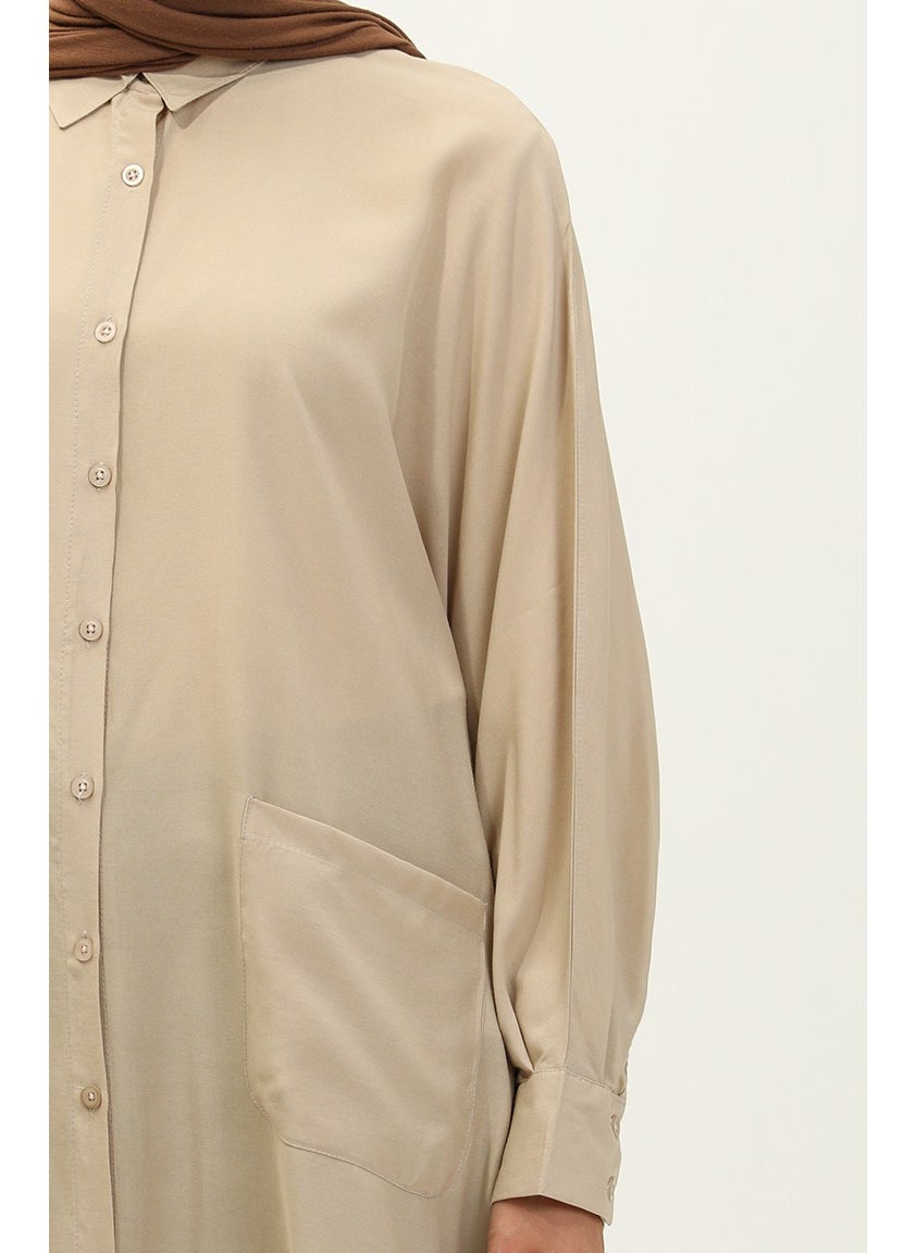 Sefa Merve Pocket Viscose Tunic 6480-17 Beige  - Image 4