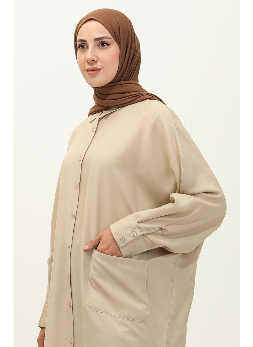 Sefa Merve Pocket Viscose Tunic 6480-17 Beige  - Image 3
