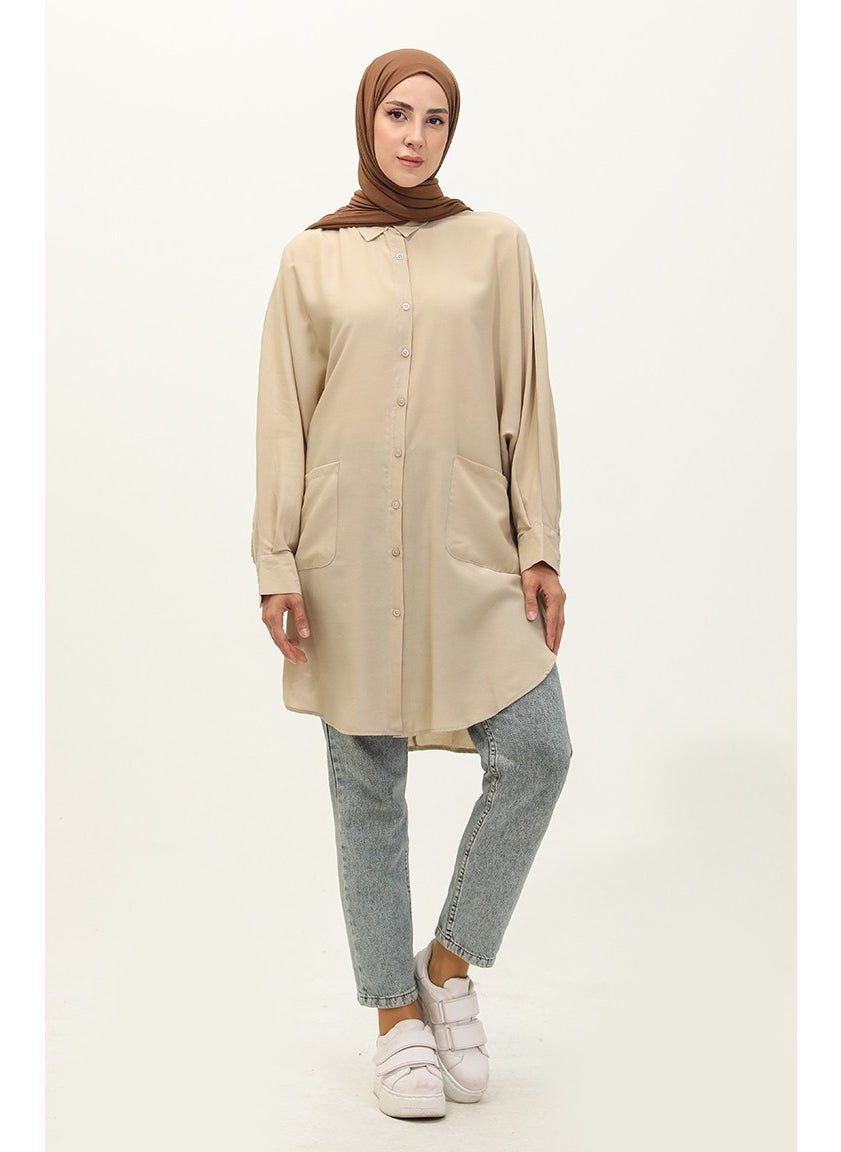 Sefa Merve Pocket Viscose Tunic 6480-17 Beige  - Image 2
