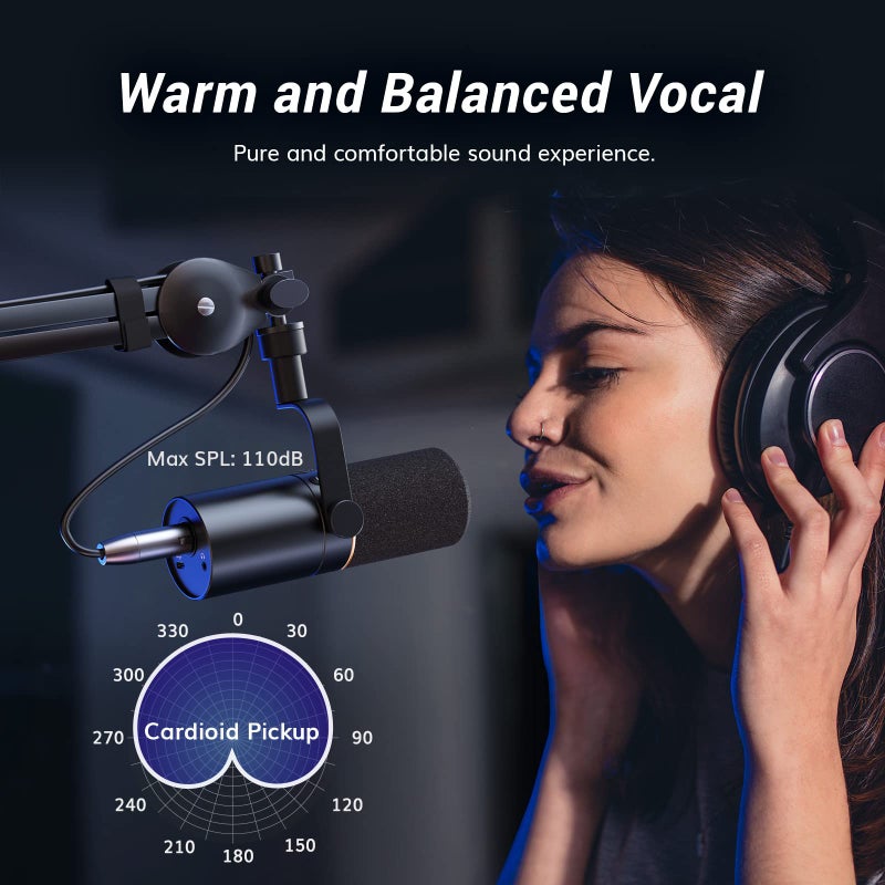 TONOR Dynamic Microphone, XLR/USB Microphone for Podcast, Recording, Streaming, Gaming, XLR Cardioid Studio Mic with Quick Mute, 3.5mm Headphone Jack, Volume Control, TD510 - Image 2
