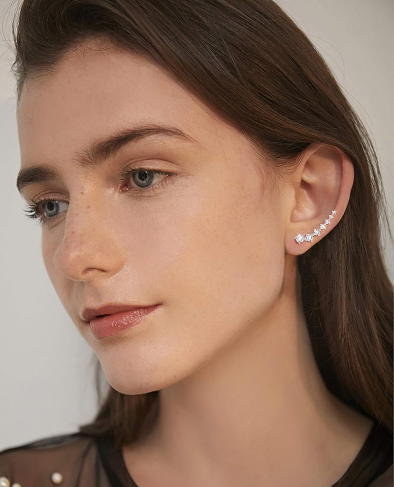 Finrezio 6Pairs Ear Cuffs Climber Hoop Earring CZ Arrow Crawler Stud Earring Jacket for Women - Image 4