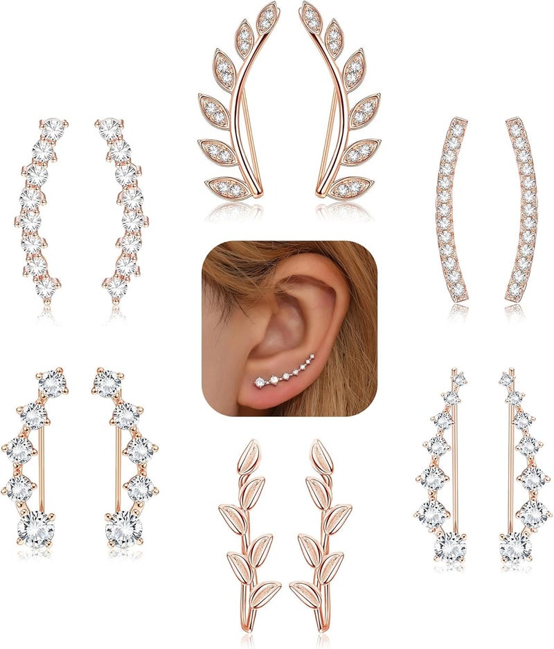 Finrezio 6Pairs Ear Cuffs Climber Hoop Earring CZ Arrow Crawler Stud Earring Jacket for Women - Image 1