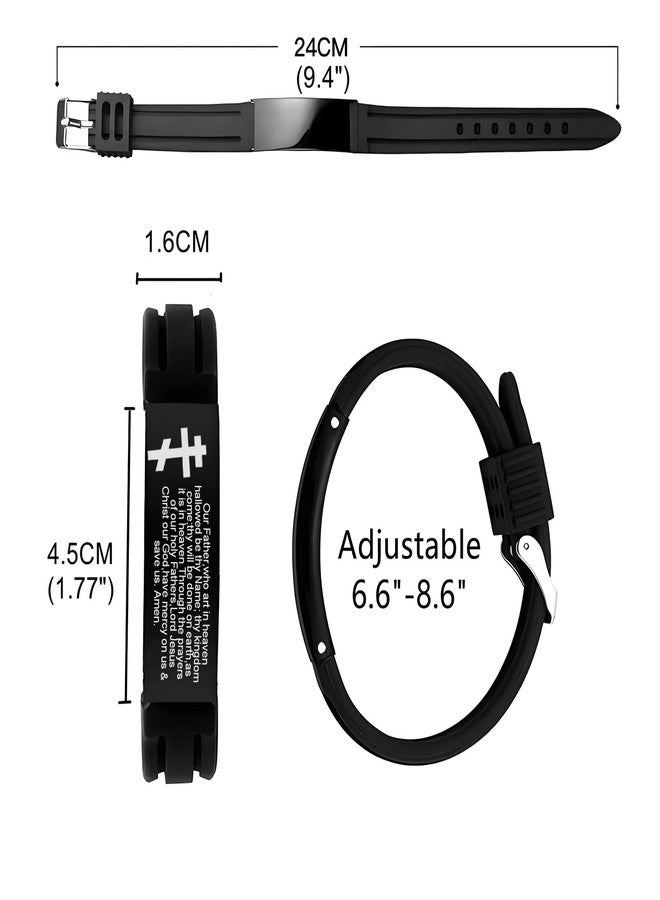 HOMLIFPER Russian Orthodox Cross Bracelet with Prayers Eastern Crucifix Jesus Protection Adjustable Silicone Bangle Christian Religious Faith Reminder Jewelry for Men Women (Black) - Image 2