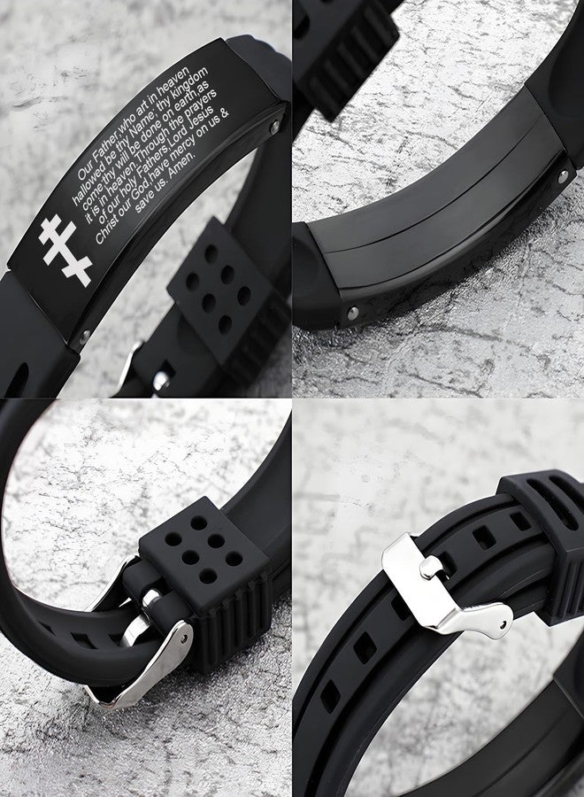 HOMLIFPER Russian Orthodox Cross Bracelet with Prayers Eastern Crucifix Jesus Protection Adjustable Silicone Bangle Christian Religious Faith Reminder Jewelry for Men Women (Black) - Image 3