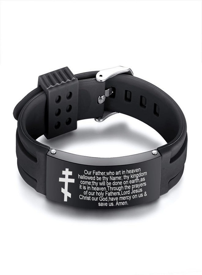 HOMLIFPER Russian Orthodox Cross Bracelet with Prayers Eastern Crucifix Jesus Protection Adjustable Silicone Bangle Christian Religious Faith Reminder Jewelry for Men Women (Black) - Image 5