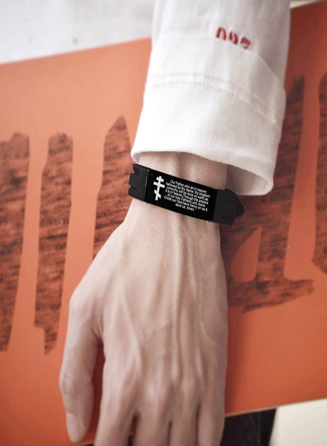 HOMLIFPER Russian Orthodox Cross Bracelet with Prayers Eastern Crucifix Jesus Protection Adjustable Silicone Bangle Christian Religious Faith Reminder Jewelry for Men Women (Black) - Image 4